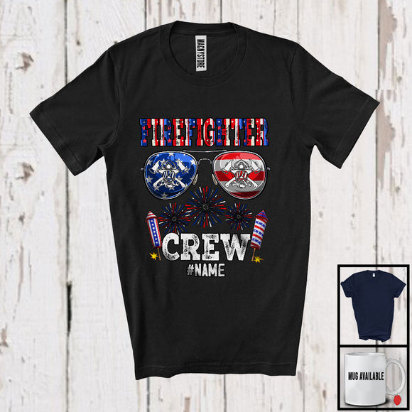 MacnyStore - Personalized Custom Name Firefighter Crew, Joyful 4th Of July USA Sunglasses, Careers Patriotic T-Shirt