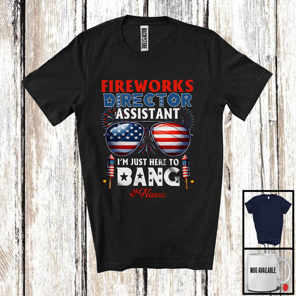 MacnyStore - Personalized Custom Name Fireworks Director Assistant, Joyful 4th Of July USA Flag Sunglasses T-Shirt