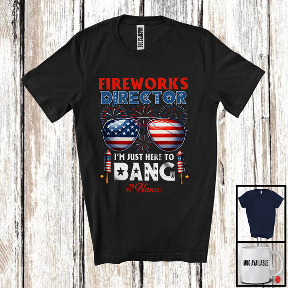 MacnyStore - Personalized Custom Name Fireworks Director, Joyful 4th Of July USA Flag Sunglasses, Patriotic T-Shirt