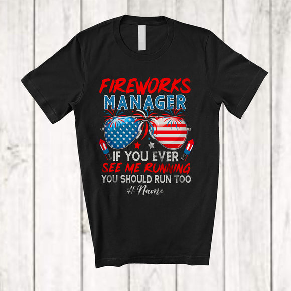 MacnyStore - Personalized Custom Name Fireworks Manager Run; Joyful 4th Of July Sunglasses; Patriotic T-Shirt