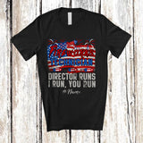 MacnyStore - Personalized Custom Name Fireworks Technician Runs; Proud 4th of July US Flag Firecracker T-Shirt