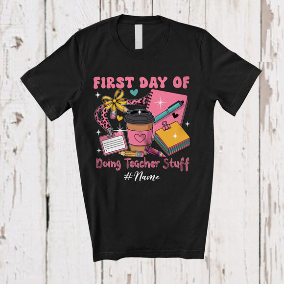 MacnyStore - Personalized Custom Name First Day Doing Teacher Stuff; Joyful Back To School Leopard Coffee T-Shirt