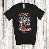 MacnyStore - Personalized Custom Name First Day Of School And Chaos; Lovely School Leopard Coffee; Teacher T-Shirt