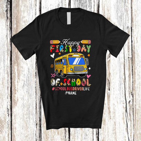 MacnyStore - Personalized Custom Name First Day Of School Bus Driver; Amusing Back To School Leopard T-Shirt