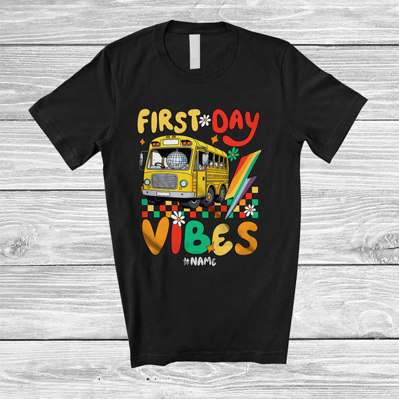 MacnyStore - Personalized Custom Name First Day Vibes; Joyful First Day Of School Bus; Teacher Students T-Shirt