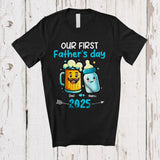 MacnyStore - Personalized Custom Name First Father's Day 2025; Humorous Father's Day Milk Bottle Beer T-Shirt