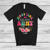 MacnyStore - Personalized Custom Name First Time Aunt Est. 2025; Lovely Mother's Day Pregnancy Flowers T-Shirt