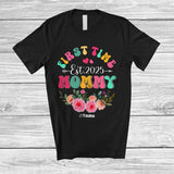MacnyStore - Personalized Custom Name First Time Mommy Est. 2025; Lovely Mother's Day Pregnancy Flowers T-Shirt