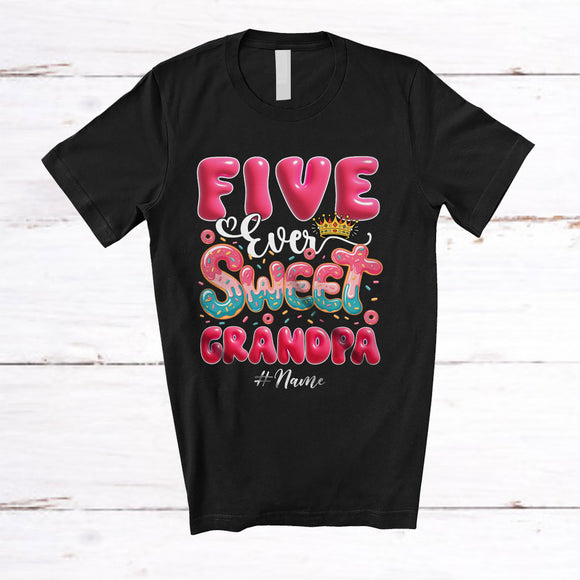 MacnyStore - Personalized Custom Name Five Ever Sweet Grandpa; Joyful 5th Birthday Donut Lover; Girls Family T-Shirt