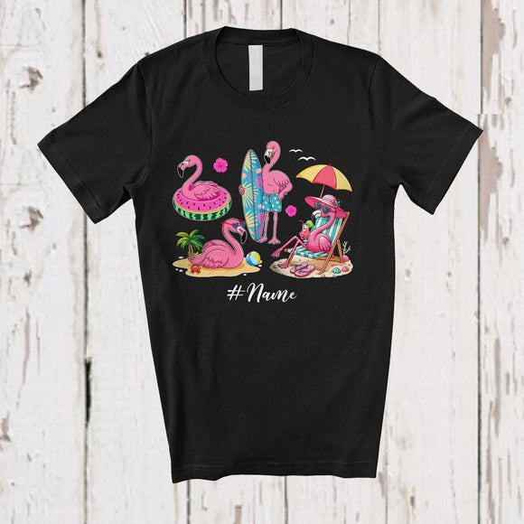 MacnyStore - Personalized Custom Name Flamingo Beach Collection; Lovely Summer Vacation Chill Swimming T-Shirt