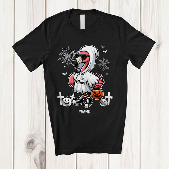 MacnyStore - Personalized Custom Name Flamingo Boo Ghost Cosplay; Lovely Halloween Flamingo Sunglasses T-Shirt