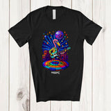 MacnyStore - Personalized Custom Name Flamingo Disco Sunglasses Playing Rock Guitar; Joyful Guitarist Music T-Shirt