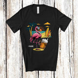 MacnyStore - Personalized Custom Name Flamingo Drinking Beer; Cheerful Summer Vacation Alcohol Drunker T-Shirt