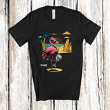 MacnyStore - Personalized Custom Name Flamingo Drinking Gin; Cheerful Summer Vacation Alcohol Drunker T-Shirt
