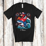 MacnyStore - Personalized Custom Name Flamingo Riding Shark Drinking Eat Pizza; Lovely 4th Of July Patriotic T-Shirt