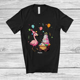 MacnyStore - Personalized Custom Name Flamingo with Cake; Lovely Birthday Party Animal Lover T-Shirt