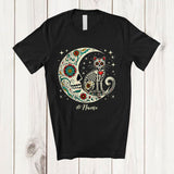 MacnyStore - Personalized Custom Name Floral Moon Skeleton Cat; Scary Dia De Los Muertos Halloween T-Shirt