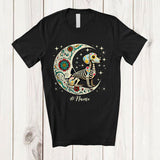 MacnyStore - Personalized Custom Name Floral Moon Skeleton Dachshund; Scary Dia De Los Muertos Halloween T-Shirt