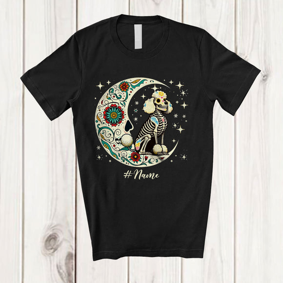 MacnyStore - Personalized Custom Name Floral Moon Skeleton Poodle; Scary Dia De Los Muertos Halloween T-Shirt