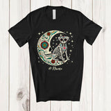 MacnyStore - Personalized Custom Name Floral Moon Skeleton Pug; Scary Dia De Los Muertos Halloween T-Shirt