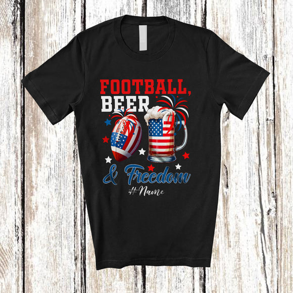 MacnyStore - Personalized Custom Name Football Beer Freedom; Joyful 4th of July Drinking Player; Patriotic T-Shirt