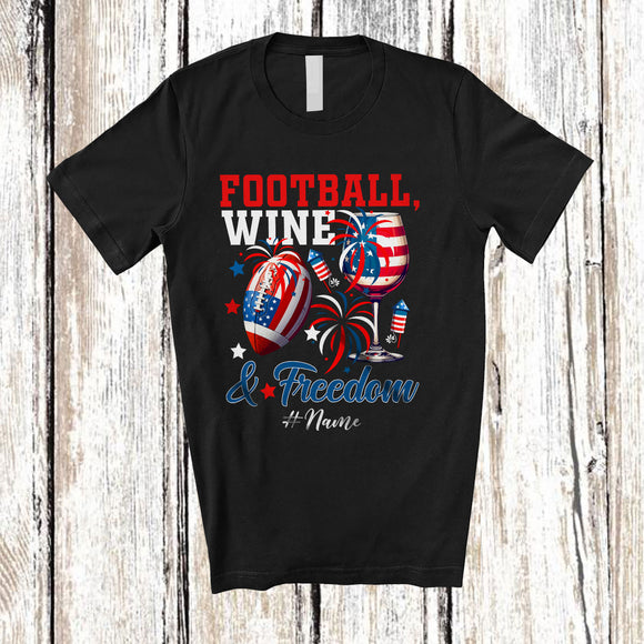 MacnyStore - Personalized Custom Name Football Wine Freedom; Joyful 4th of July Drinking Player; Patriotic T-Shirt