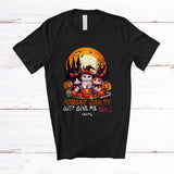 MacnyStore - Personalized Custom Name Forget Candy Give Me Cats; Lovely Halloween Moon Three Witch T-Shirt