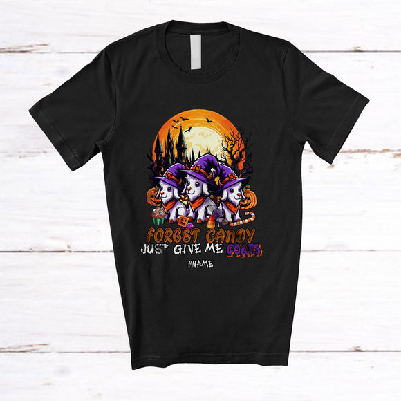 MacnyStore - Personalized Custom Name Forget Candy Give Me Goats; Lovely Halloween Three Witch Farmer T-Shirt