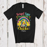 MacnyStore - Personalized Custom Name Forget Eggs I'm Hunting Chicks; Lovely Easter Three Chickens; Rainbow T-Shirt
