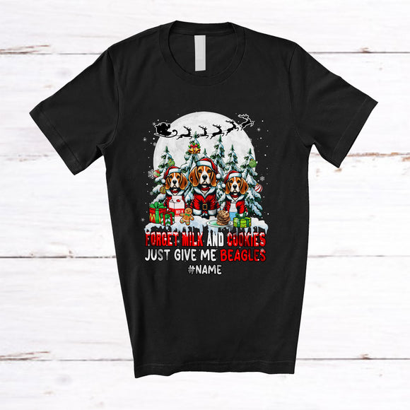 MacnyStore - Personalized Custom Name Forget Milk Give Me Beagles; Joyful Christmas Three Santa Family T-Shirt