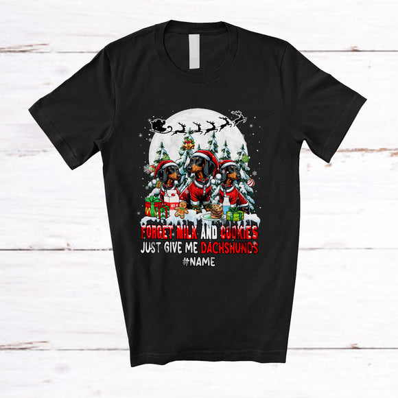 MacnyStore - Personalized Custom Name Forget Milk Give Me Dachshunds; Joyful Christmas Three Santa Family T-Shirt