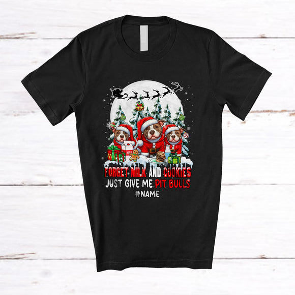 MacnyStore - Personalized Custom Name Forget Milk Give Me Pit Bulls; Joyful Christmas Three Santa Family T-Shirt