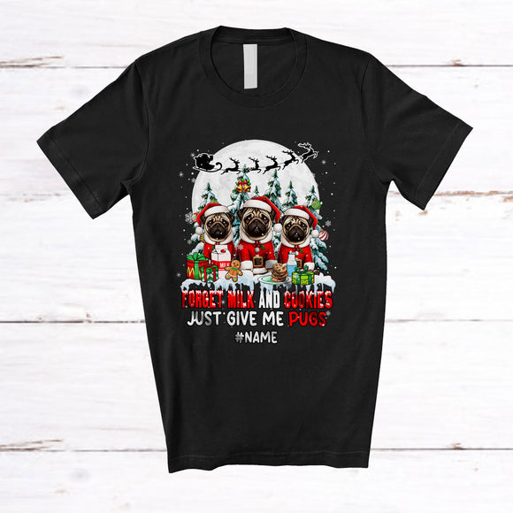 MacnyStore - Personalized Custom Name Forget Milk Give Me Pugs; Joyful Christmas Three Santa Family T-Shirt