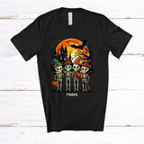 MacnyStore - Personalized Custom Name Four Witch Skeletons; Humorous Halloween Moon Skeleton Pumpkin T-Shirt