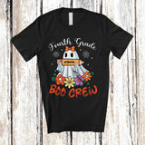 MacnyStore - Personalized Custom Name Fourth Grade Boo Crew; Lovely Halloween Ghost Flowers; Students Teacher T-Shirt