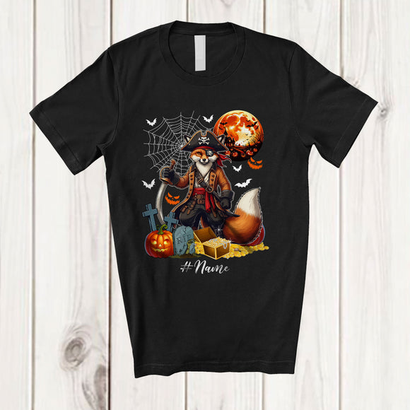 MacnyStore - Personalized Custom Name Fox Pirate; Lovely Halloween Fox Wild Animal Pumpkin T-Shirt