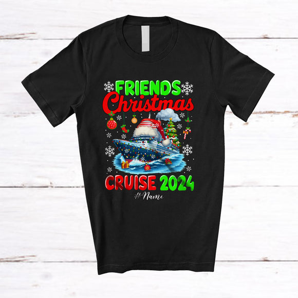 MacnyStore - Personalized Custom Name Friends Christmas Cruise 2024; Merry X-mas Lights Santa Boat Trip T-Shirt