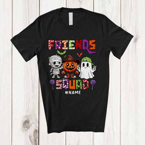 MacnyStore - Personalized Custom Name Friends Squad; Lovely Halloween Mummy Pumpkin Boo Cosplay T-Shirt