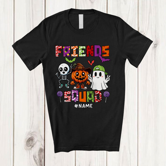 MacnyStore - Personalized Custom Name Friends Squad; Lovely Halloween Skeleton Pumpkin Boo Cosplay T-Shirt
