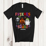 MacnyStore - Personalized Custom Name Friends Squad; Lovely Halloween Skeleton Pumpkin Boo Cosplay T-Shirt