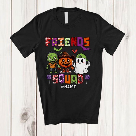 MacnyStore - Personalized Custom Name Friends Squad; Lovely Halloween Zombie Pumpkin Boo Cosplay T-Shirt