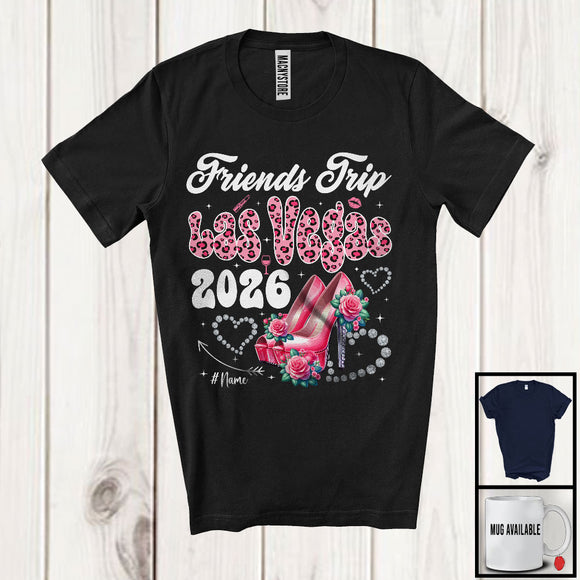 MacnyStore - Personalized Custom Name Friends Trip Las Vegas 2026; Awesome Vacation Pink Leopard High Heels T-Shirt