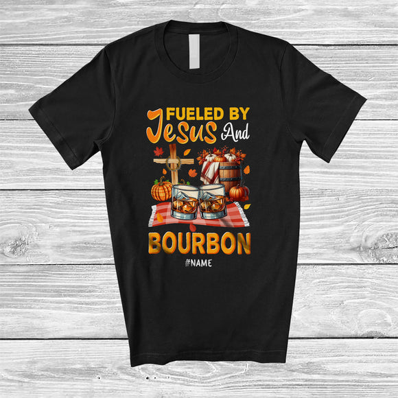MacnyStore - Personalized Custom Name Fueled By Jesus And Bourbon; Happy Thanksgiving Cross Plaid; Drinking T-Shirt