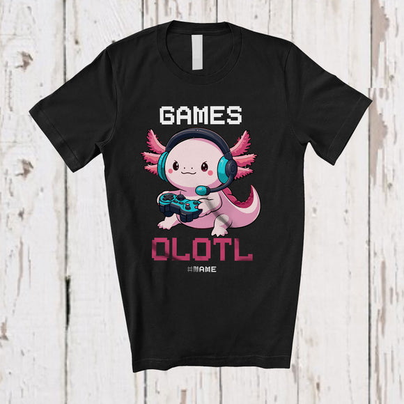 MacnyStore - Personalized Custom Name Game Alotl; Adorable Gamer Axolotl Nerd Lover; Girls Women Family T-Shirt