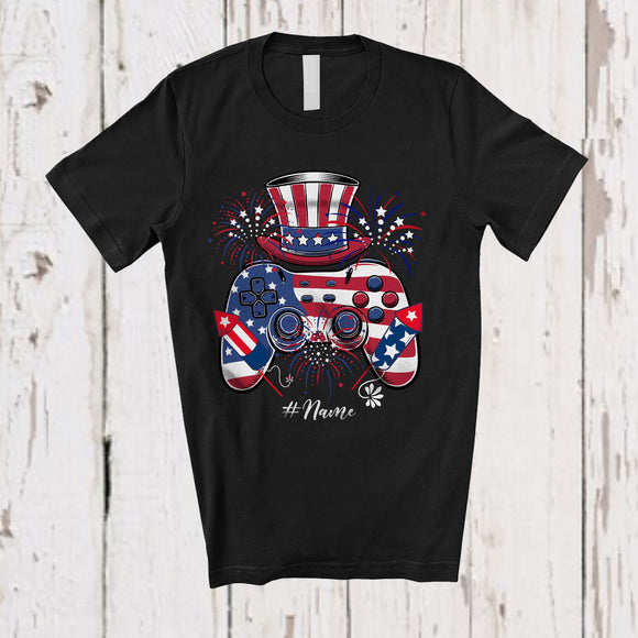 MacnyStore - Personalized Custom Name Game Controller; Amazing 4th of July US Flag Gamer Patriotic T-Shirt