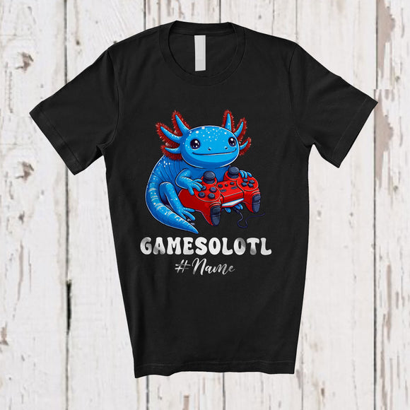 MacnyStore - Personalized Custom Name Gamesolotl; Adorable Kawaii Axolotls Gamer Girl Lover; Family T-Shirt