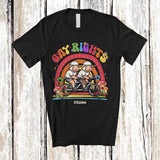 MacnyStore - Personalized Custom Name Gay Rights; Adorable LGBTQ Couple Sheep Riding Bicycle Rainbow T-Shirt
