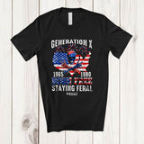 MacnyStore - Personalized Custom Name Generation X Born Free Staying Feral; Proud 4th Of July Skull; Patriotic T-Shirt