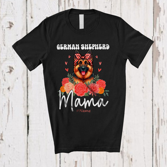 MacnyStore - Personalized Custom Name German Shepherd Mama; Adorable Mother's Day Flowers Bandana; Family T-Shirt