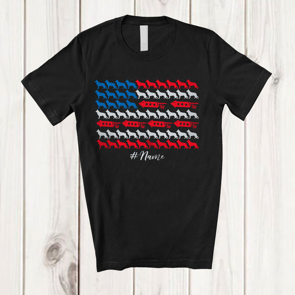 MacnyStore - Personalized Custom Name German Shepherd Patriotic US Flag; Awesome 4th Of July Animal T-Shirt